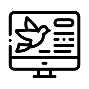 Bird On Computer Screen Icon Thin Line Vector Stock Illustration
