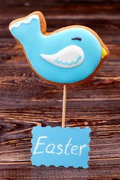 Bird cookie and Easter card. Stock Photos