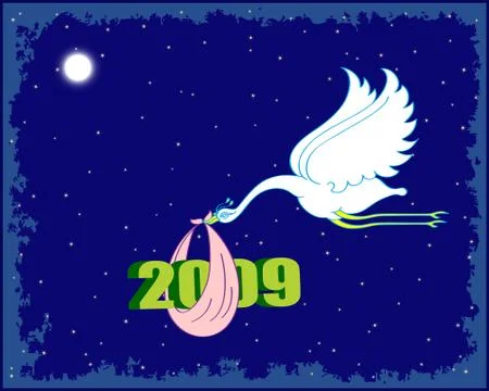 Bird delivering two thousand nine new year Stock Illustration