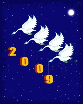 Bird delivering two thousand nine new year Stock Illustration