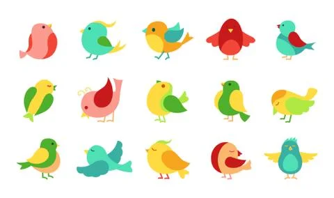 Bird in different pose cartoon set cute vector Stock Illustration