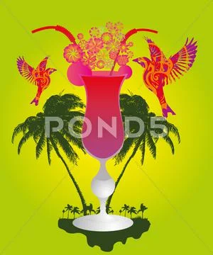 Bird drink glass vector art Stock Illustration