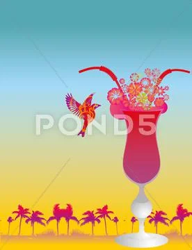 Bird drink glass vector art Stock Illustration