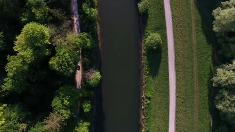 Bird drone view of Isar river seen from above near Alps and Munich. Stock Footage 131788411