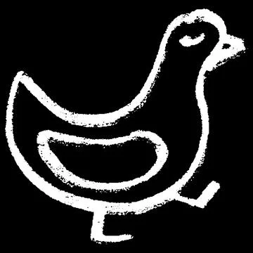 Bird, duck or goose white chalk hand painting on black background, cute pigeon Stock Illustration