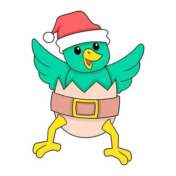 Bird with egg shell celebrating christmas, doodle icon image kawaii Illustrazione stock