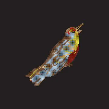 Bird embroidery, cross stitch pattern, ornament, vector illustration Stock Illustration