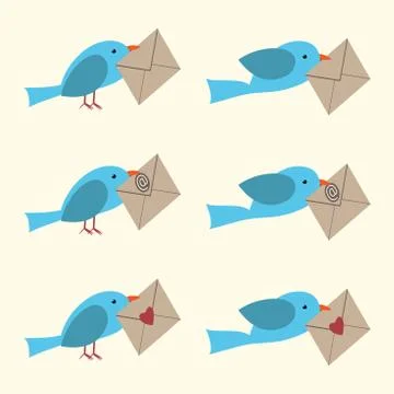 Bird with envelope set Stock Illustration
