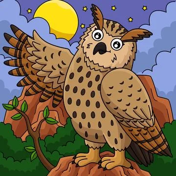 Bird Eurasian Eagle Owl Colored Cartoon Stock Illustration