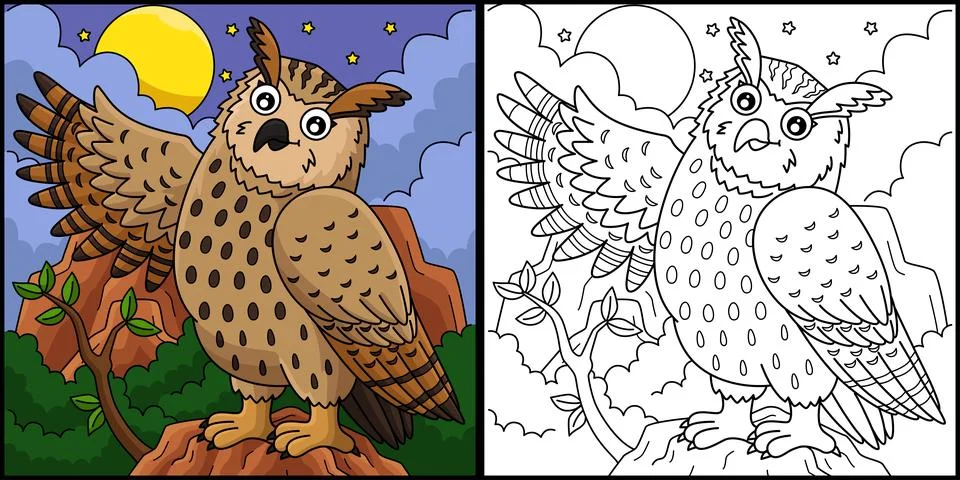 Bird Eurasian Eagle Owl Coloring Page Illustration Stock Illustration