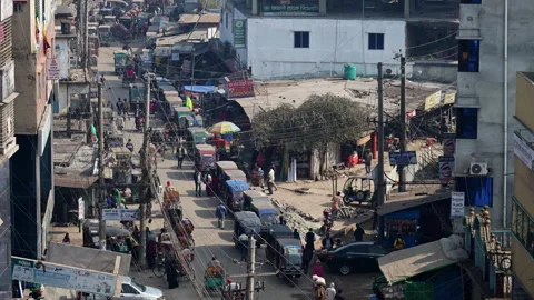 Bird Eye Close Up Auto Rickshaws Cycle Trailers Busy Bazaar Roadway Faridpur Stock Footage 336411740