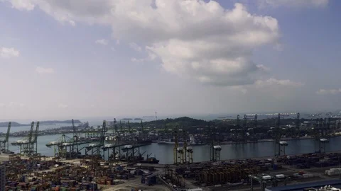 Bird eye panoramic view of busiest Asian cargo port. Commercial port of Video stock 102768638