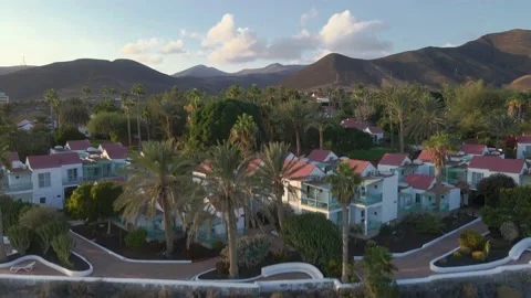 Bird Eye perspective of a small apartment compound in Fuerteventura, Vídeo Stock 169841188