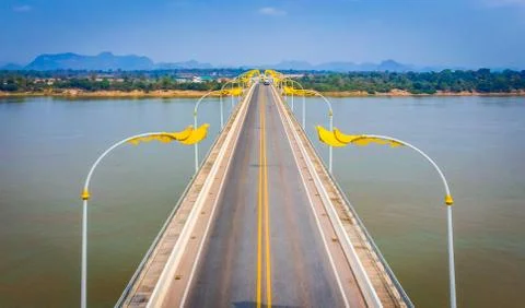 Bird eye view 3rd Thai-Lao Friendship Bridge  Stock-Fotos