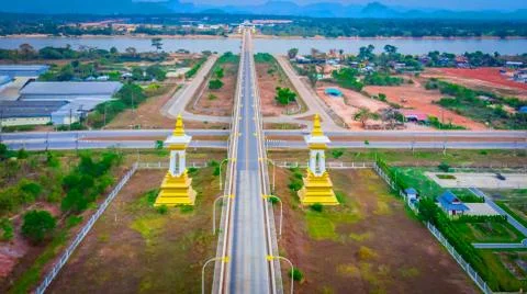 Bird eye view 3rd Thai-Lao Friendship Bridge Stock-Fotos