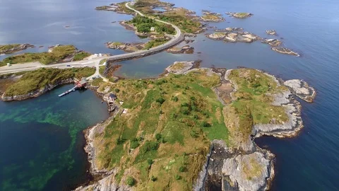 Bird eye view of Atlantic Ocean Road Norway Stock Footage 100355740