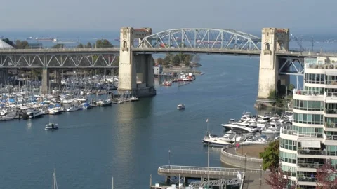 Bird eye view of the bridge and yacht club. Video stock 219242977