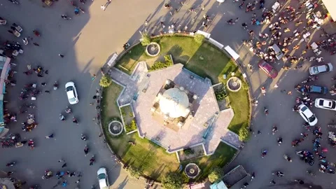 Bird eye view of clock tower of Faisalabad Pakistan with traffic Stock Footage 199243412