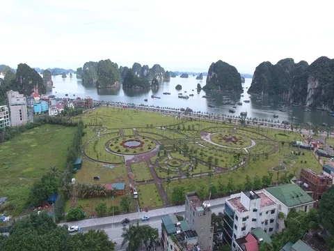 Bird eye view of Cong Vien Hoa Ha Long. Vietnam. Stock Footage 71820589