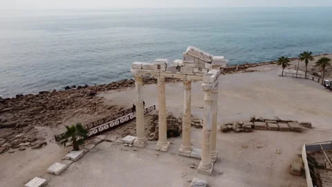 Bird Eye View of Famous Old Religious Building of Greek Era. Apollo Temple Stock Footage 168170405