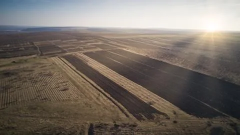 Bird Eye View of the Fields and Agricultural Parcel. Foto stock