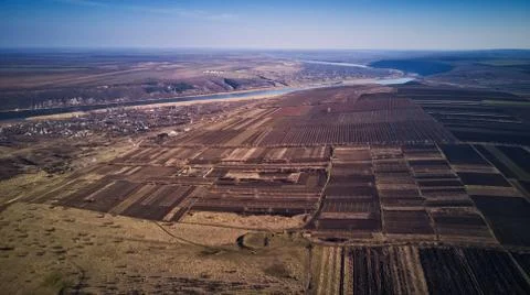 Bird Eye View of the Fields and Agricultural Parcel. Foto stock