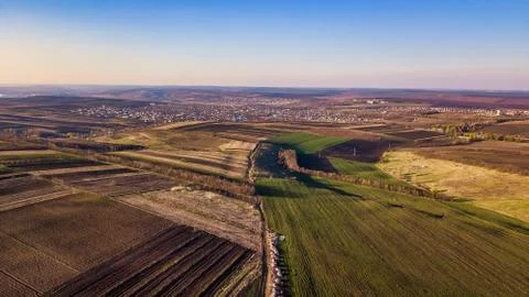 Bird Eye View of the Fields and Agricultural Parcel. Moldova republic of. Aer Foto stock