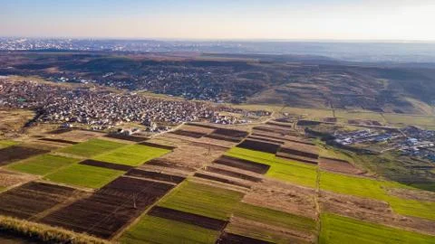 Bird Eye View of the Fields and Agricultural Parcel Foto stock