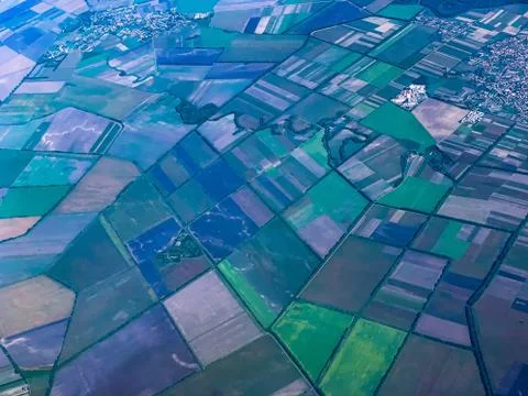 Bird Eye View of the Fields and Agricultural Parcel. Aerial Views. Stock Photos