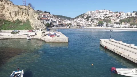 Bird eye view of harbor in Ulcinj Video stock 69826021