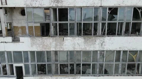 Bird Eye View of a Huge Abandoned Soviet Industrial Zone of Chemical Factory 4k Stock Footage 135895343