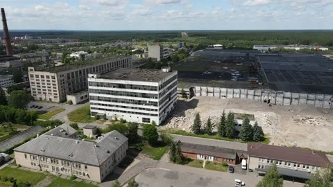 Bird Eye View of a Huge Abandoned Soviet Industrial Zone of Chemical Factory 4k Stock Footage 135895640