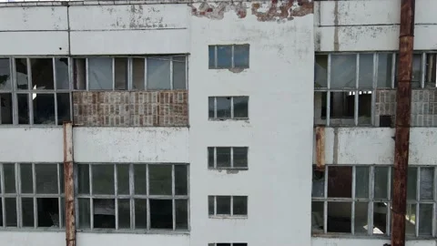 Bird Eye View of a Huge Abandoned Soviet Industrial Zone of Chemical Factory 4k Stock Footage 135896147