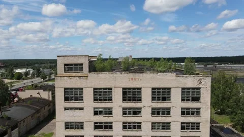 Bird Eye View of a Huge Abandoned Soviet Industrial Zone of Chemical Factory 4k Stock Footage 135910880