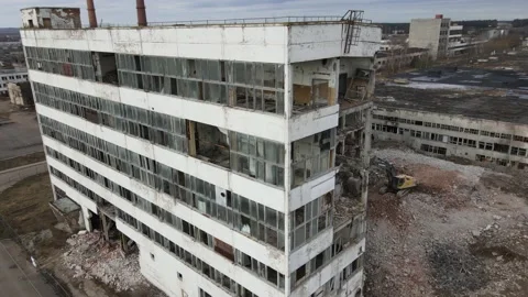 Bird Eye View of a Huge Abandoned Soviet Industrial Zone of Chemical Factory 4k Stock Footage 150231010