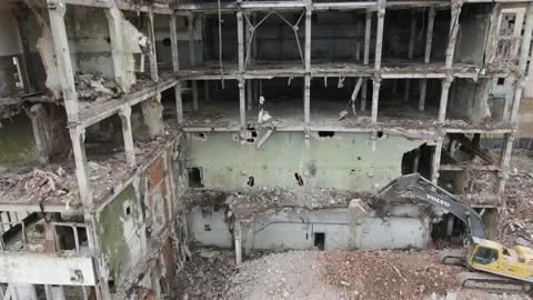 Bird Eye View of a Huge Abandoned Soviet Industrial Zone of Chemical Factory 4k Stock Footage 150231119