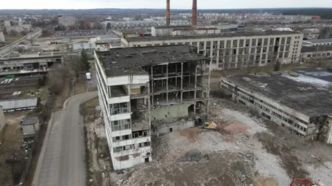 Bird Eye View of a Huge Abandoned Soviet Industrial Zone of Chemical Factory 4k Stock Footage 150231167