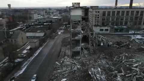Bird Eye View of a Huge Abandoned Soviet Industrial Zone of Chemical Factory 4k Stock Footage 151598077