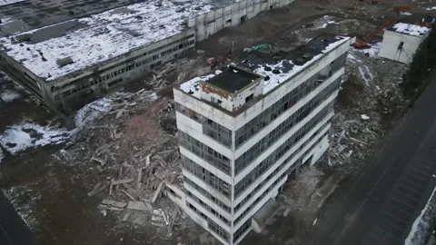 Bird Eye View of a Huge Abandoned Soviet Industrial Zone of Chemical Factory 4k Stock Footage 151599202
