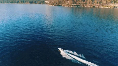 Bird Eye View of Luxurious Speed Boat On The Lake Stock Footage 79581702