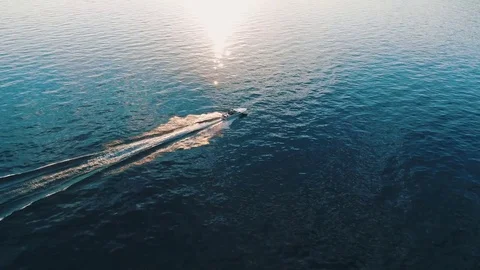 Bird Eye View of Luxurious Speed Boat On The Lake Stock Footage 79582022