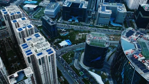 Bird eye view of My Home Bhooja apartments with Sattva Knowledge Park towers Stock Footage 343338266