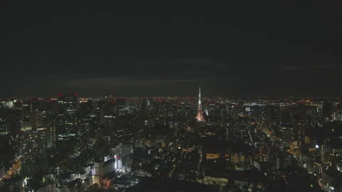 Bird eye view - Night view of Tokyo cityscape pan left to right Stockbeeldmateriaal 151889239