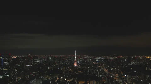 Bird eye view - Night view of Tokyo cityscape tilt-down Stockbeeldmateriaal 151889816
