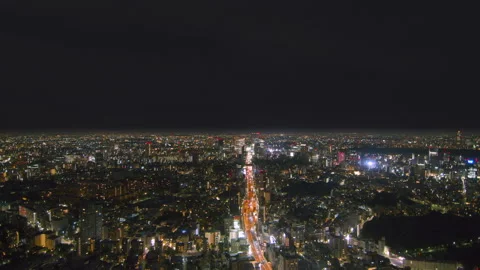 Bird eye view - Night view of Tokyo city pan right to left Stockbeeldmateriaal 151889921