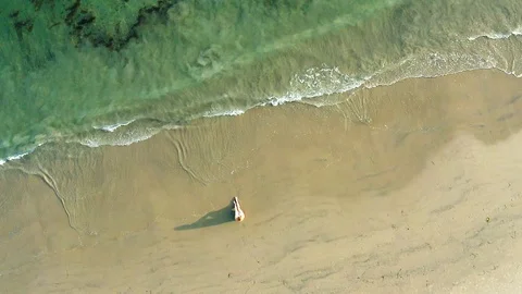 Bird eye view of ocean wave slow motion Stock Footage 113763881