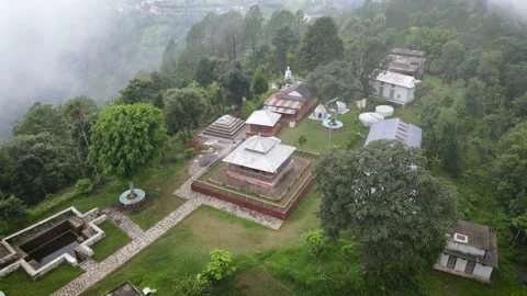 Bird eye view of Old temple in The mountain in Nepal 4K Stock Footage 156964525
