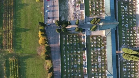 Bird eye view over a small cemetery Video stock 76732821