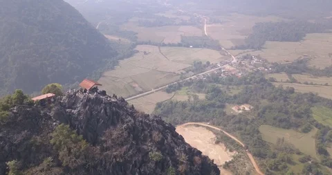 Bird Eye View of Pha Ngern, Vang Vieng, Laos Stock Footage 90662635