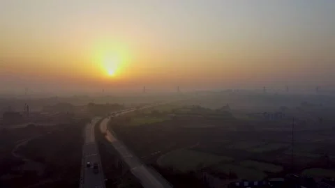 Bird eye view of roads leading to city of Pakistan (3) Stock Footage 199243486